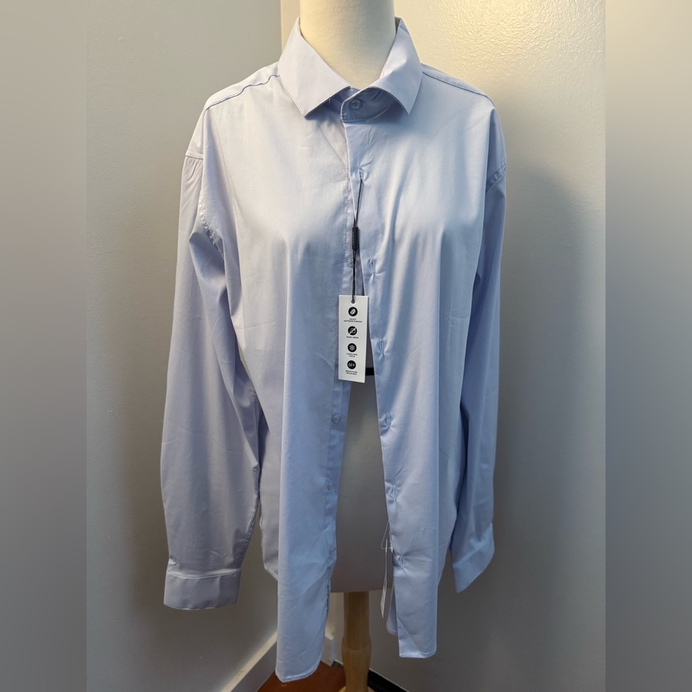 Tahari Mens Blue LS Dress Shirt Button Front Slim Fit Sz L Anti-Wrinkle NWT